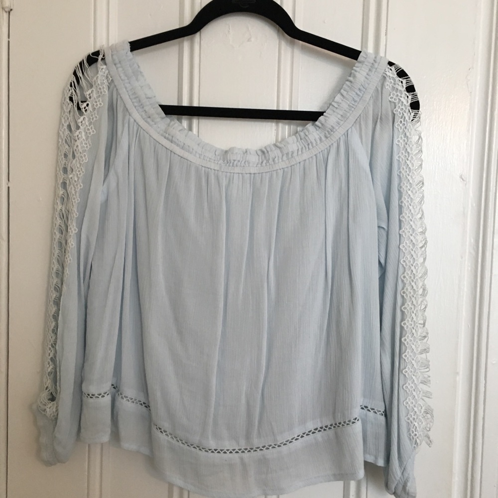Icy blue off-the-shoulder top